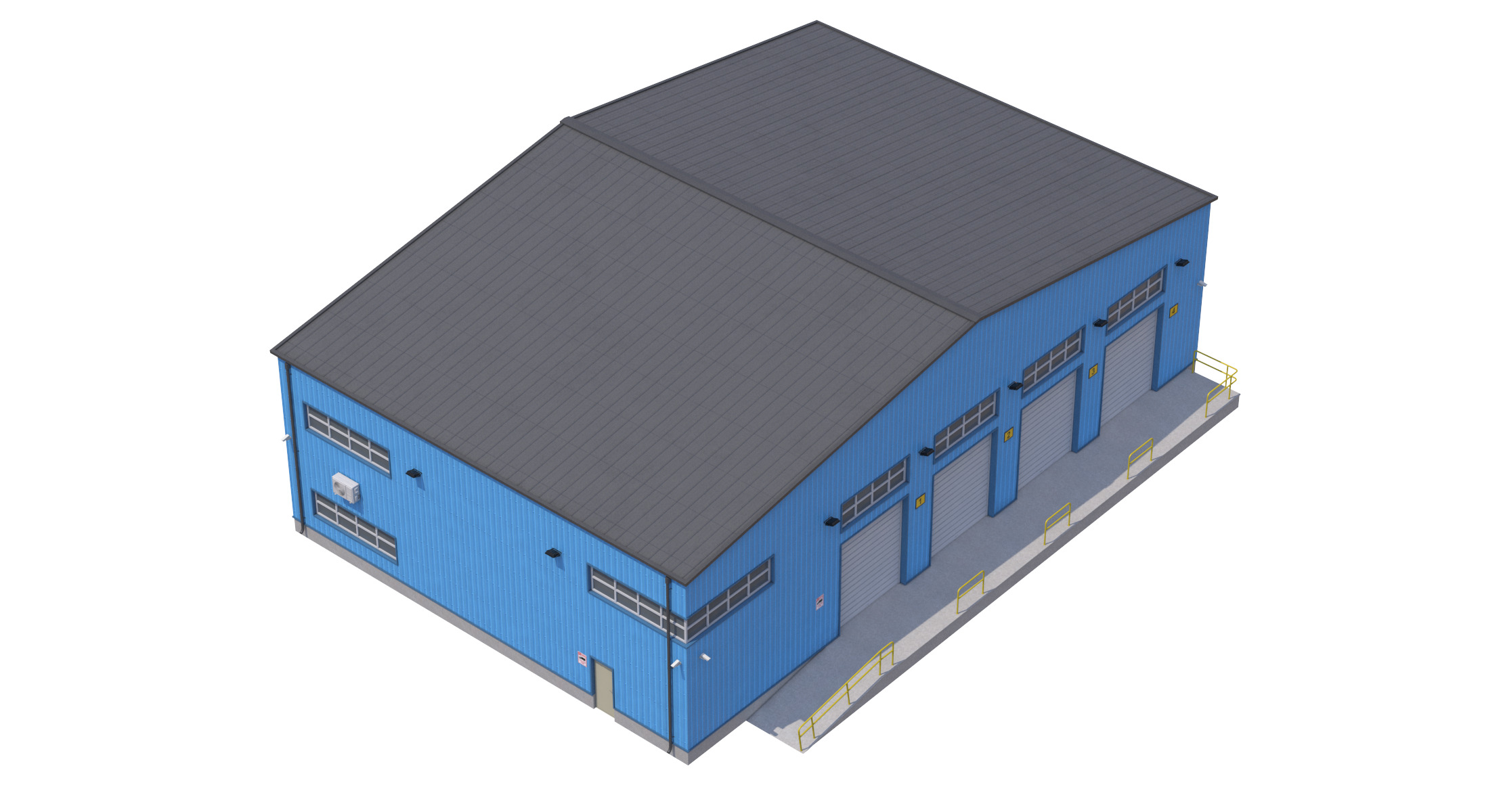 Industrial Building Blue Low-poly 3D model_6