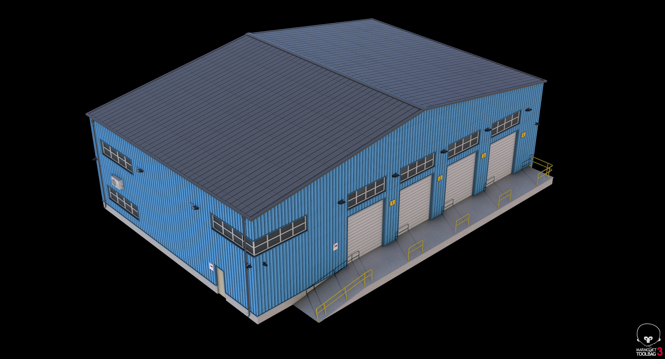 Industrial Building Blue Low-poly 3D model_13