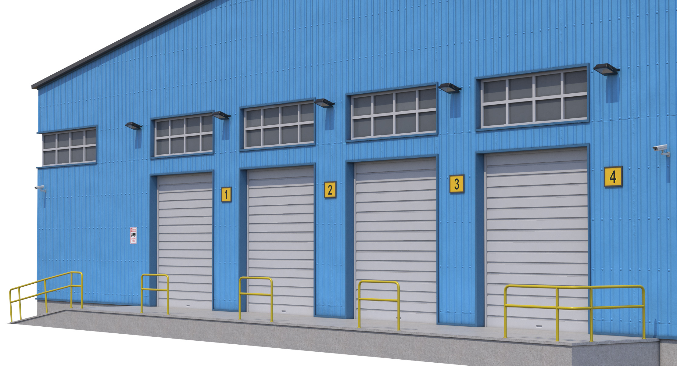Industrial Building Blue Low-poly 3D model_2