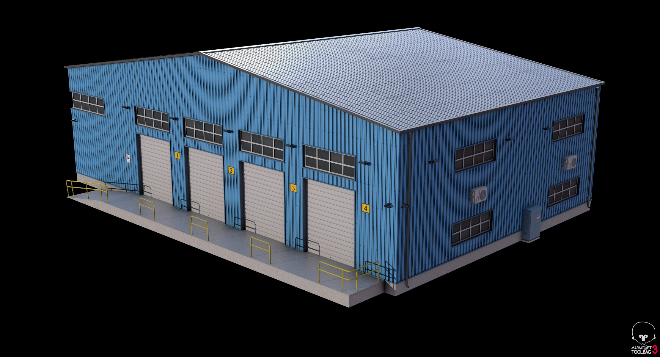 Industrial Building Blue Low-poly 3D model_10