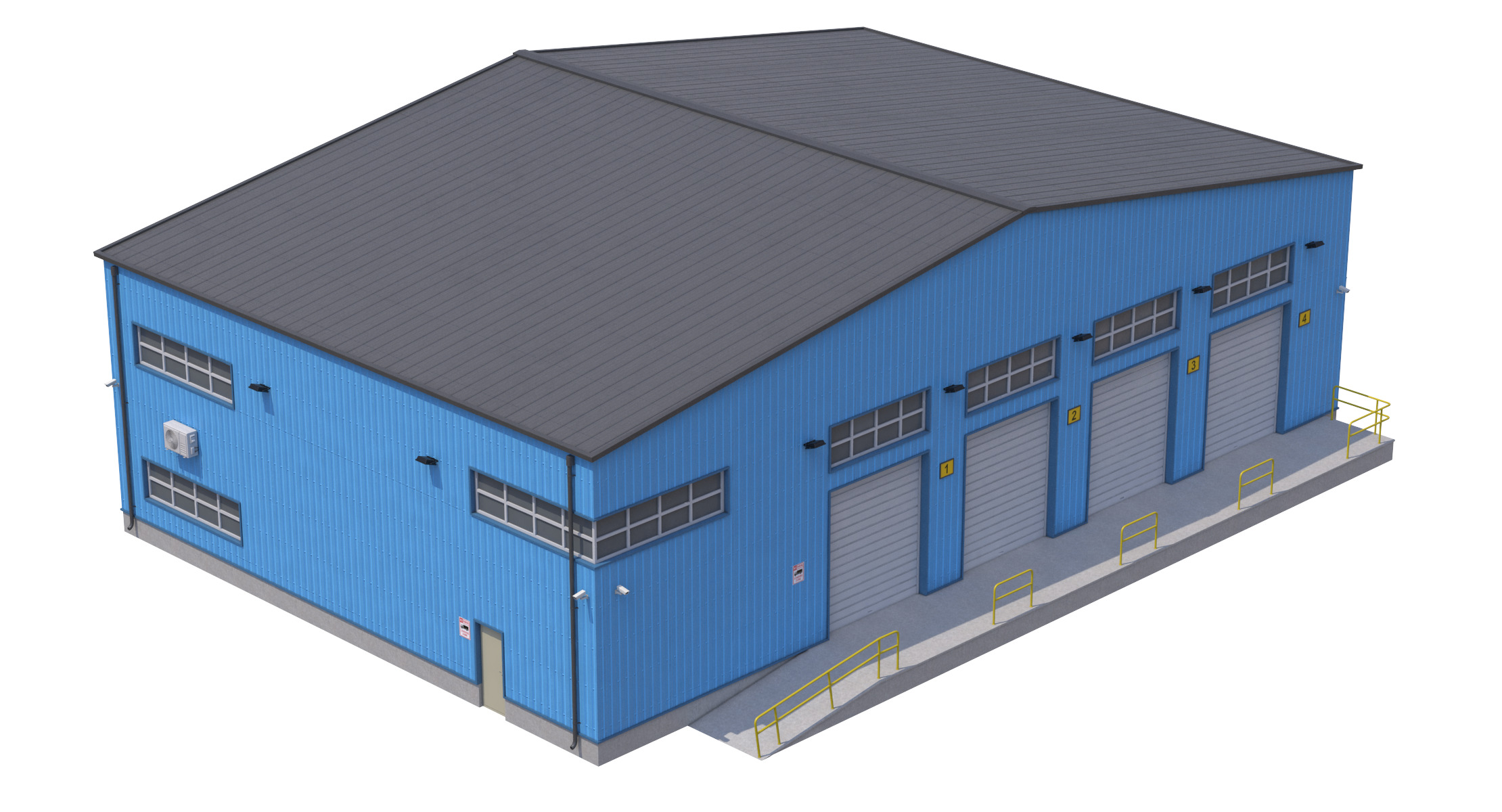 Industrial Building Blue Low-poly 3D model_3