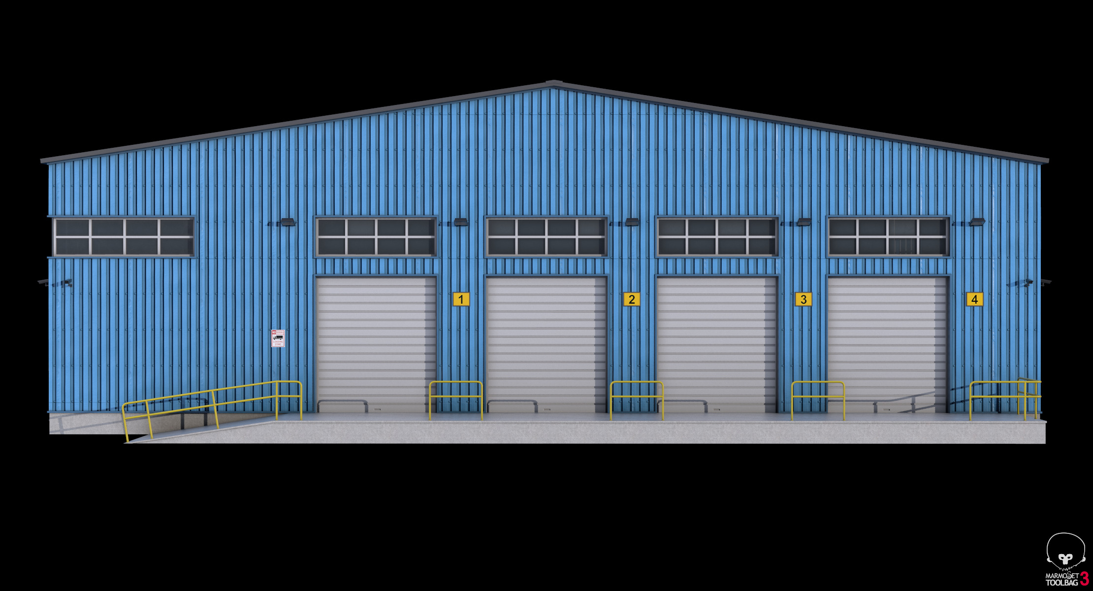 Industrial Building Blue Low-poly 3D model_14