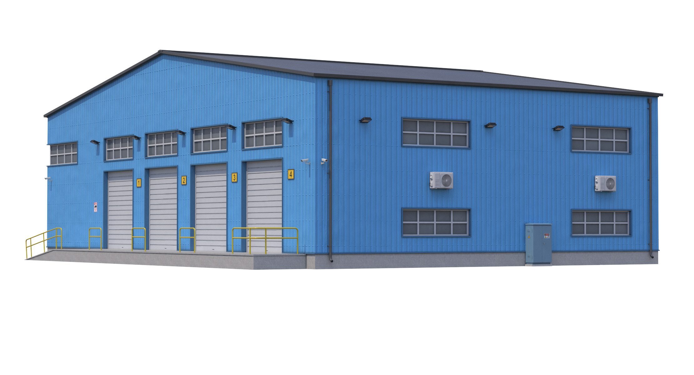 Industrial Building Blue Low-poly 3D model_1