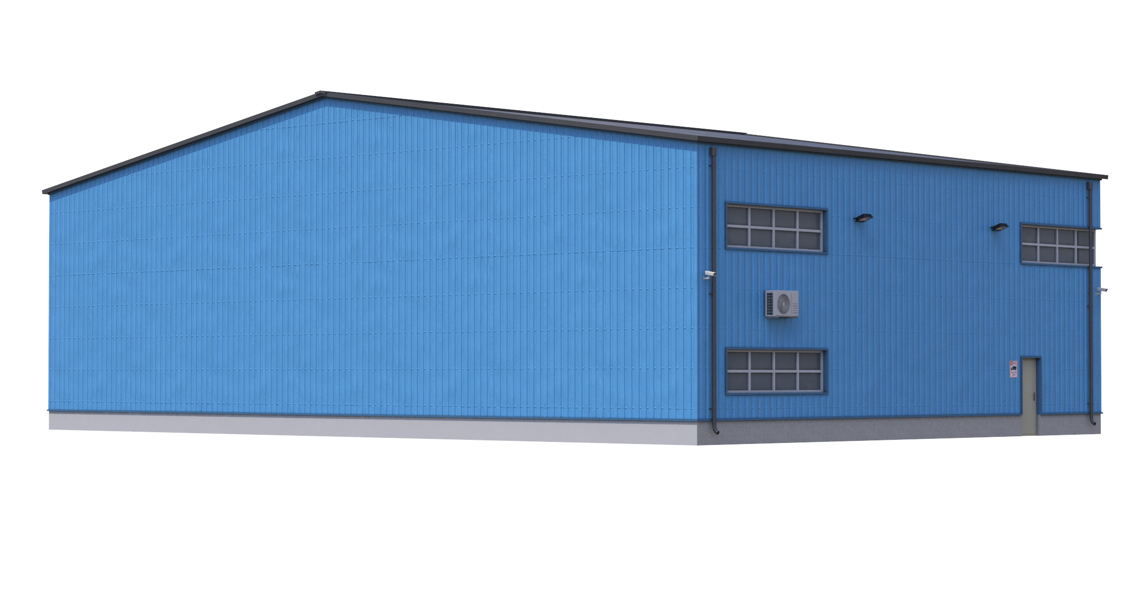 Industrial Building Blue Low-poly 3D model_4