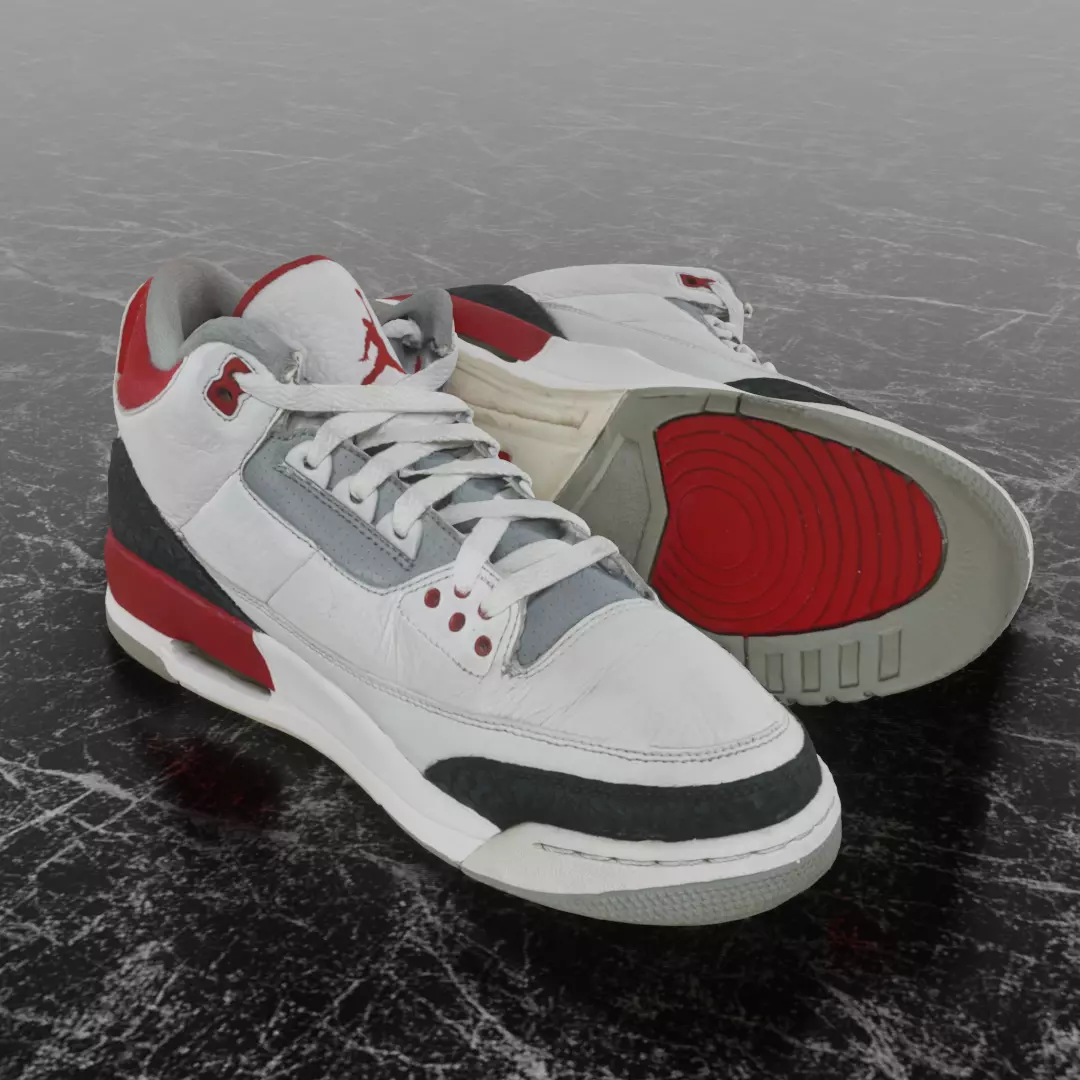 AIR JORDAN 3 FIRE RED 3D SHOES Low-poly 3D model_0