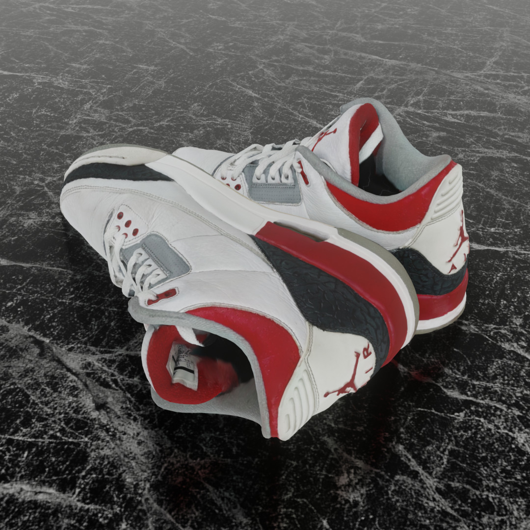 AIR JORDAN 3 FIRE RED 3D SHOES Low-poly 3D model_6