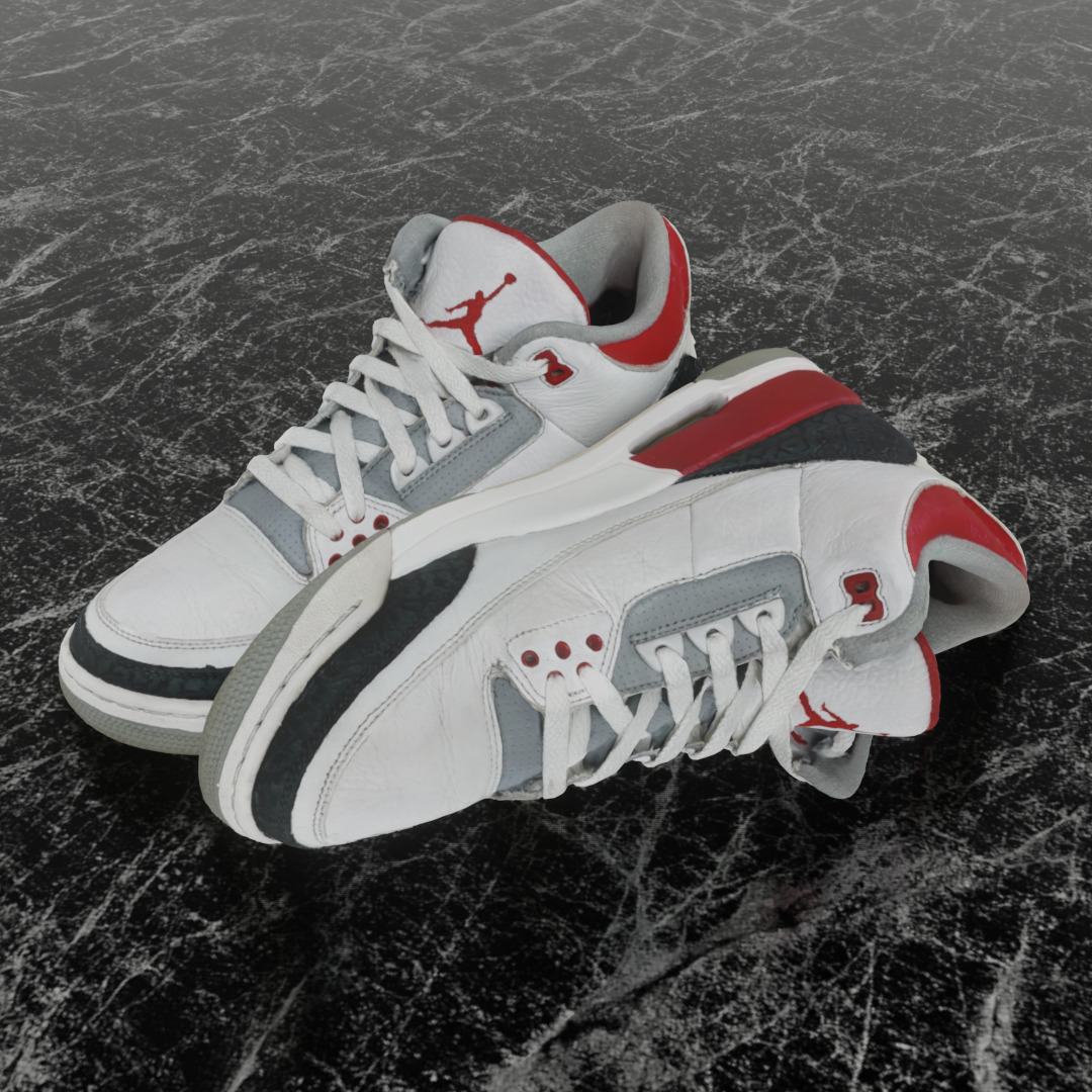 AIR JORDAN 3 FIRE RED 3D SHOES Low-poly 3D model_1
