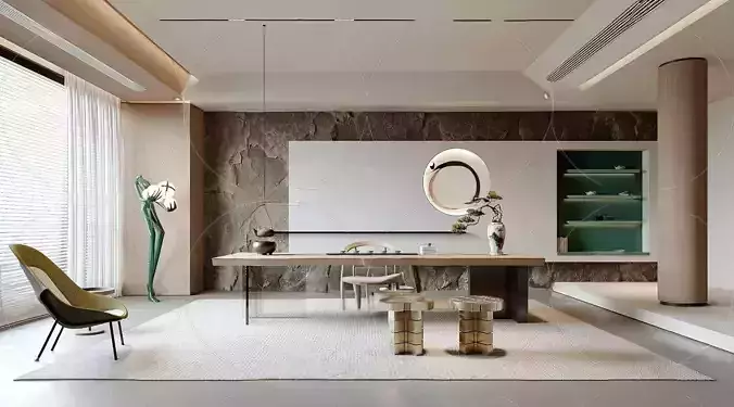 3DS MAX WABI SABI STYLE 3D Study Area Workplace 0014