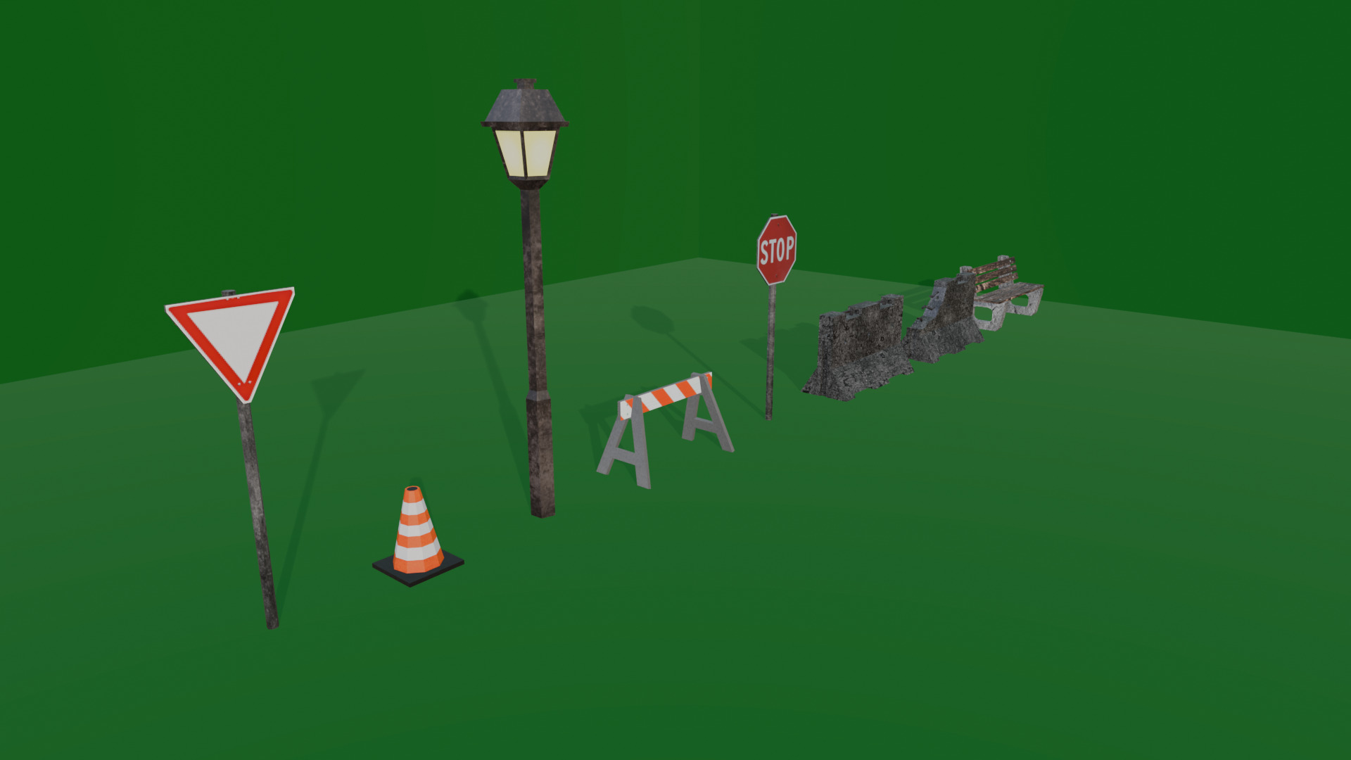 STREET ASSETS 1 - LOW POLY - PS1 RETRO STYLE Low-poly 3D model_1