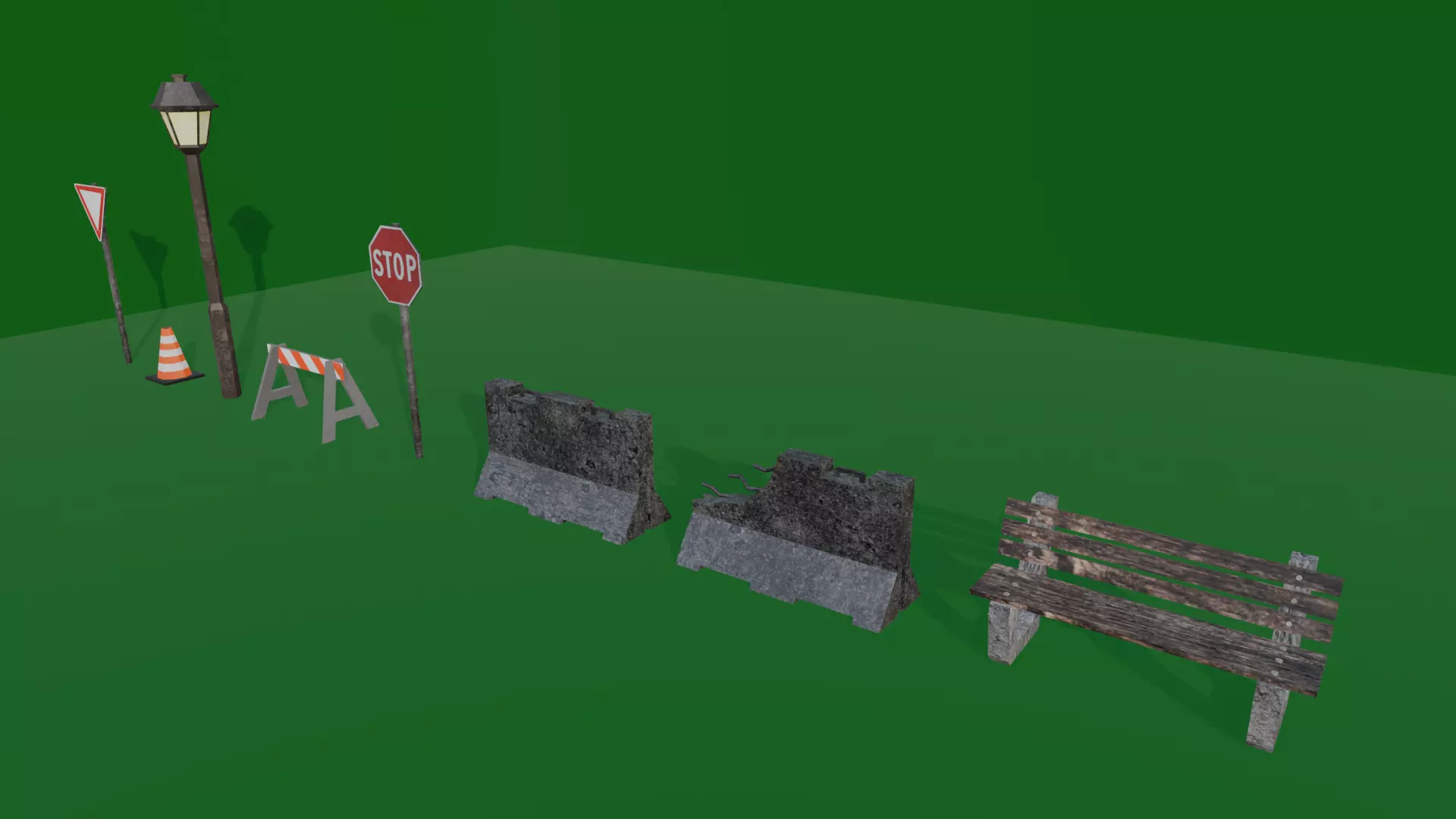 STREET ASSETS 1 - LOW POLY - PS1 RETRO STYLE Low-poly 3D model_0