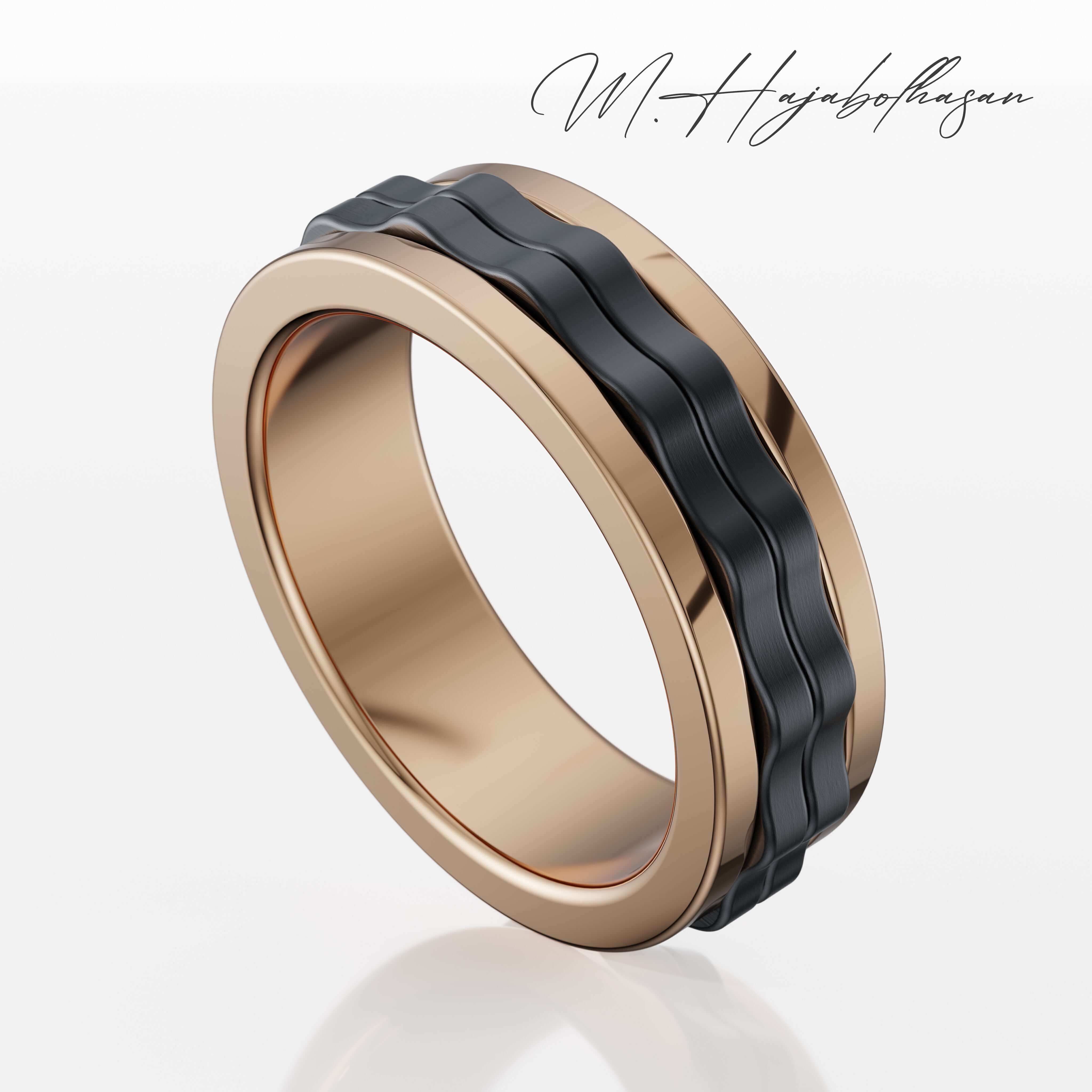 Rotating Dual-Tone Wedding Band Set 3D print model_4