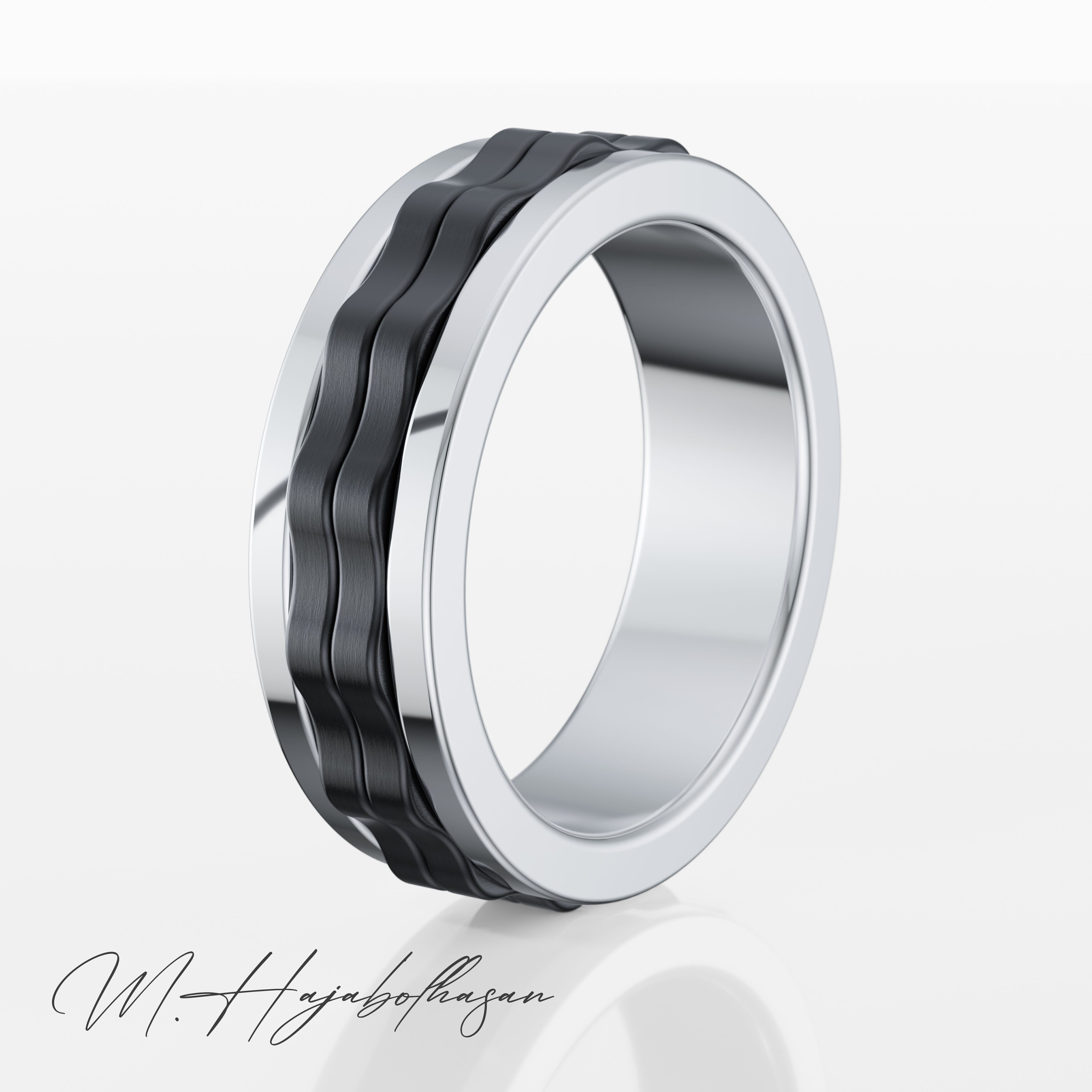 Rotating Dual-Tone Wedding Band Set 3D print model_3