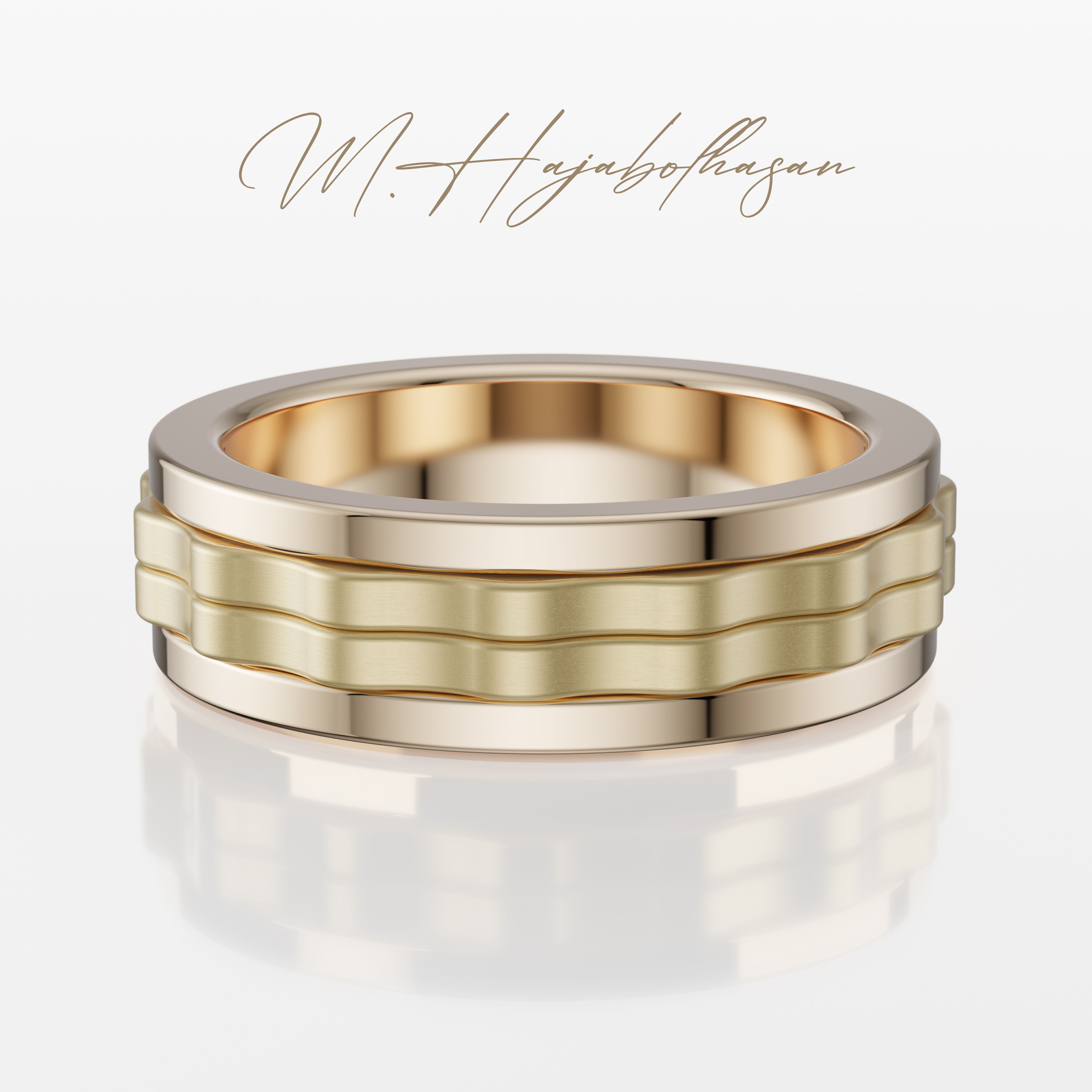 Rotating Dual-Tone Wedding Band Set 3D print model_2