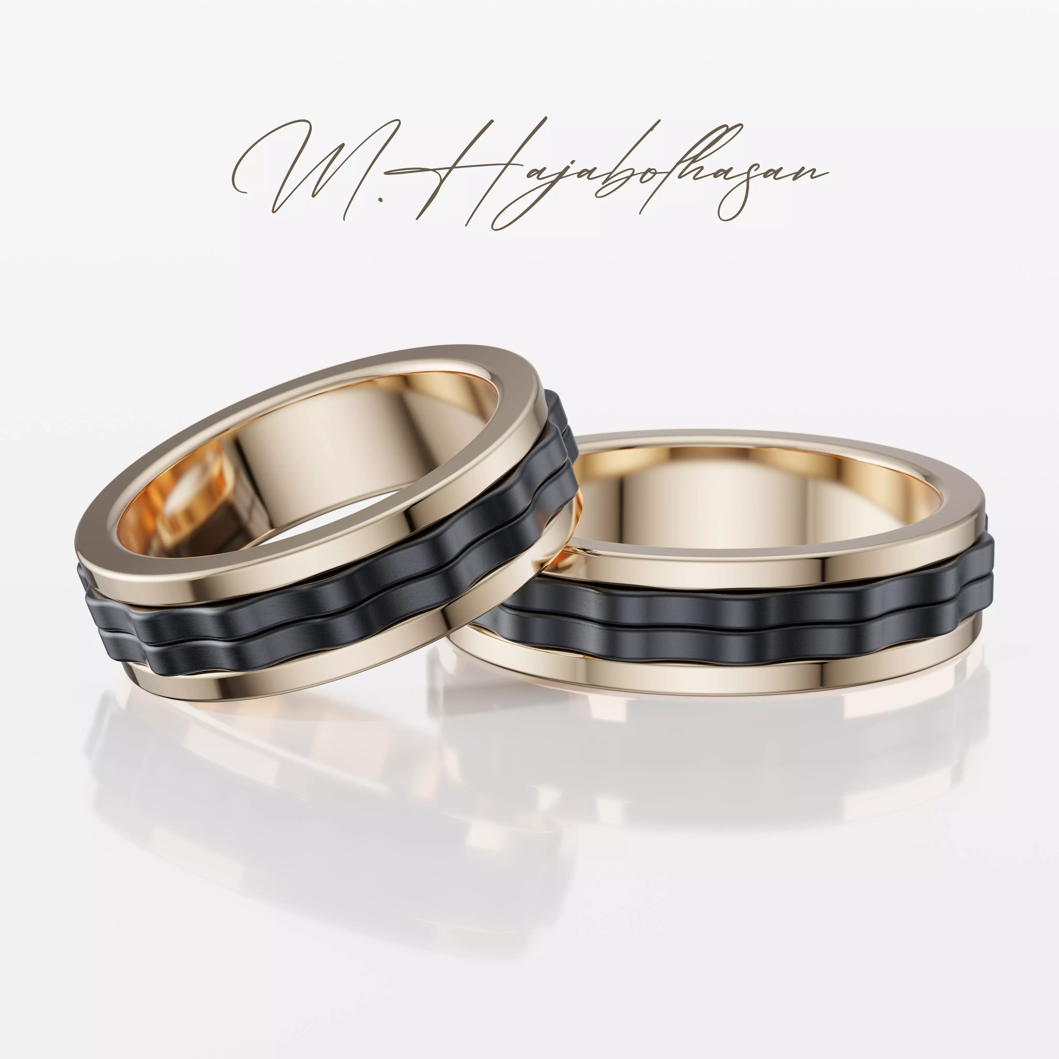 Rotating Dual-Tone Wedding Band Set 3D print model_0
