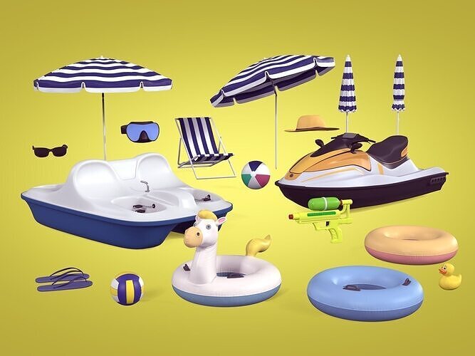 Summer Pack -- Umbrella Chair Jet-ski Pedal Boat Water gun Ball 3D model