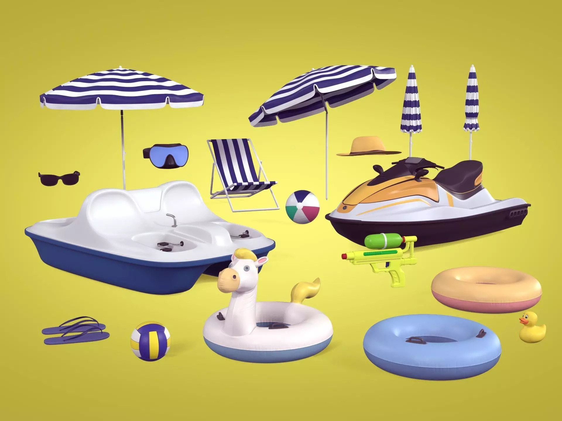 Summer Pack - Umbrella Chair Jet-ski Pedal Boat Water gun Ball 3D model_0