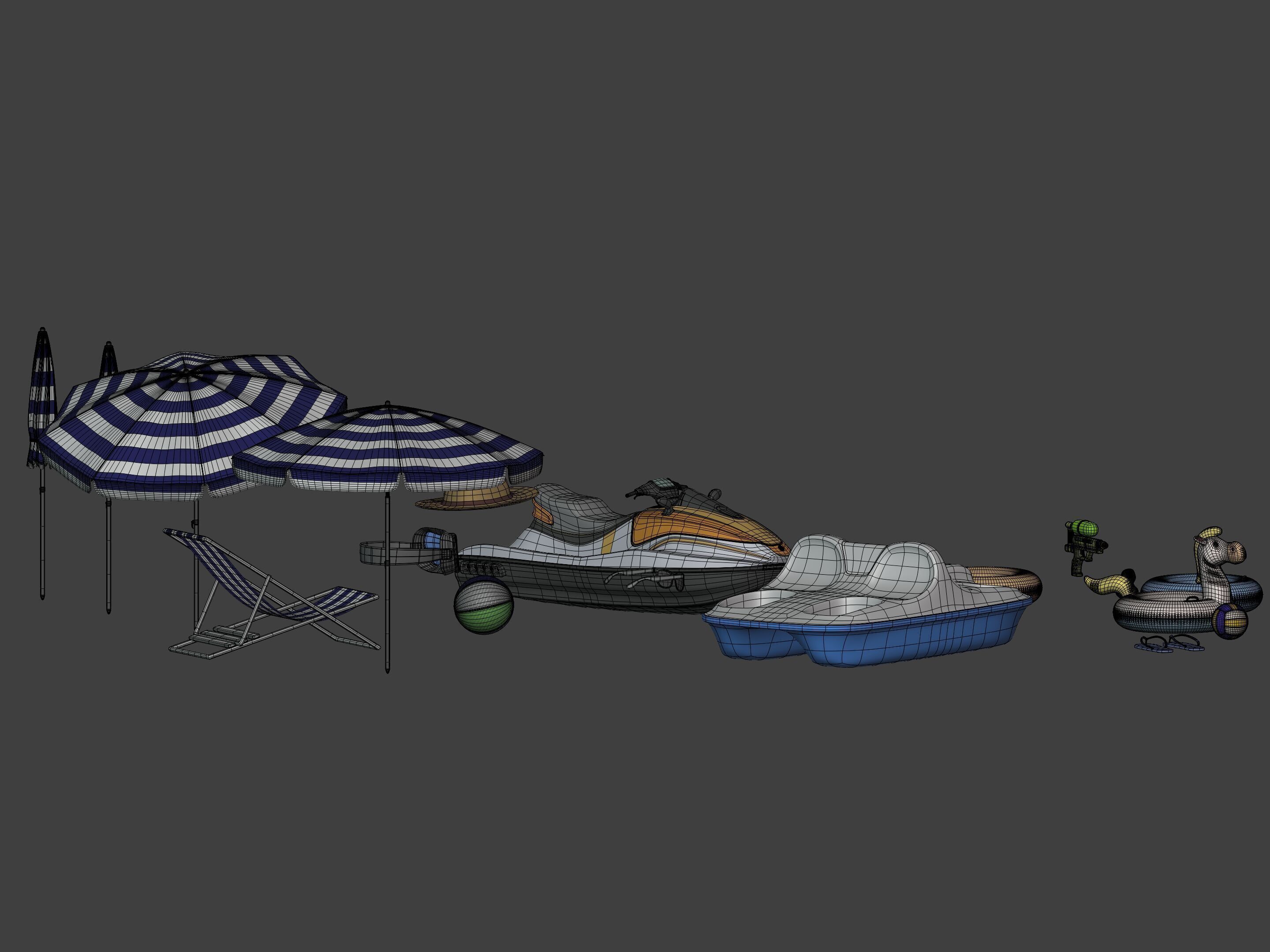 Summer Pack - Umbrella Chair Jet-ski Pedal Boat Water gun Ball 3D model_16