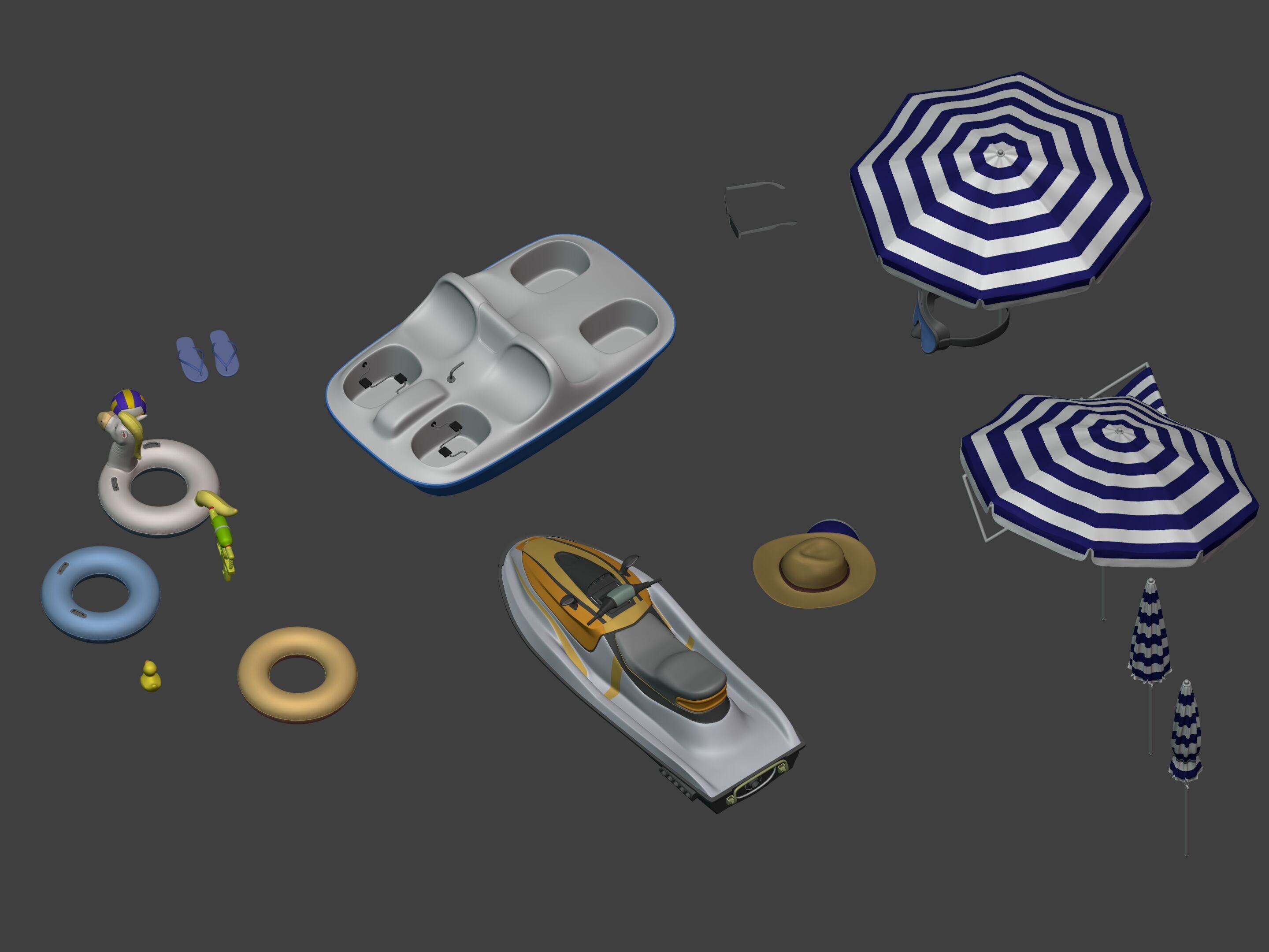 Summer Pack - Umbrella Chair Jet-ski Pedal Boat Water gun Ball 3D model_17