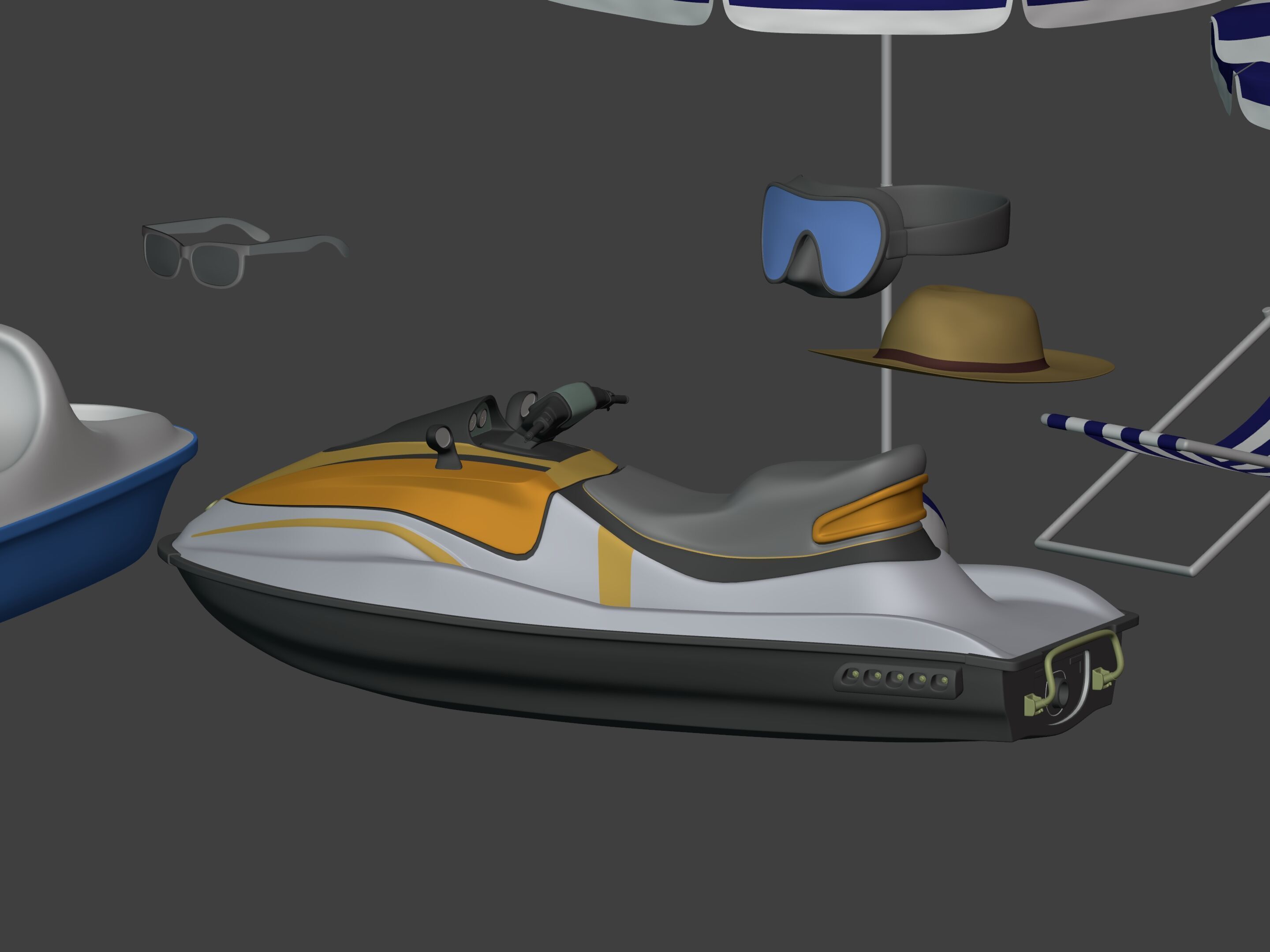 Summer Pack - Umbrella Chair Jet-ski Pedal Boat Water gun Ball 3D model_11