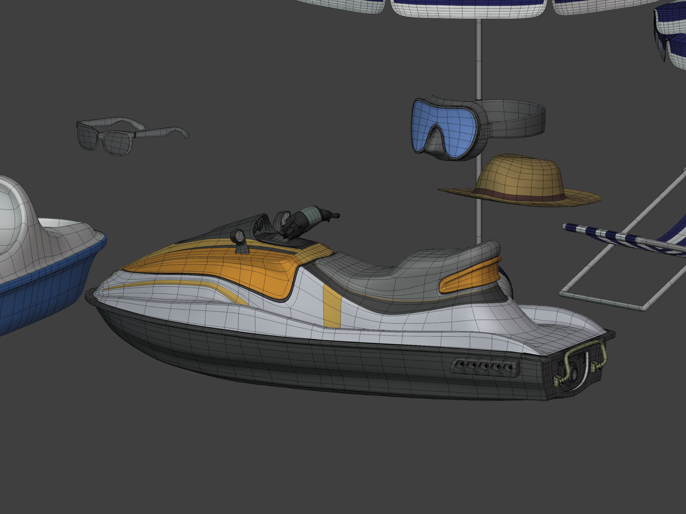 Summer Pack - Umbrella Chair Jet-ski Pedal Boat Water gun Ball 3D model_12