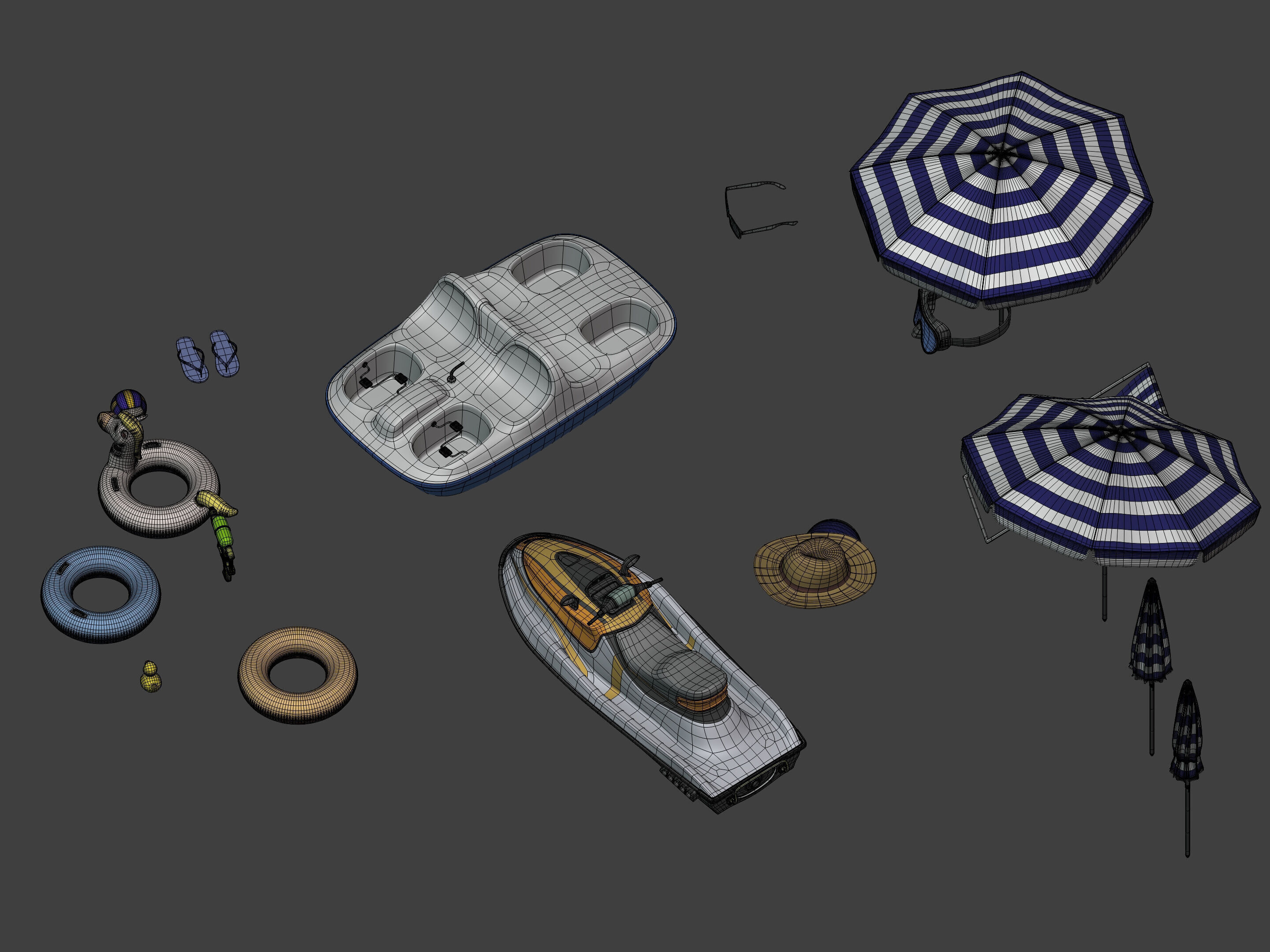Summer Pack - Umbrella Chair Jet-ski Pedal Boat Water gun Ball 3D model_18