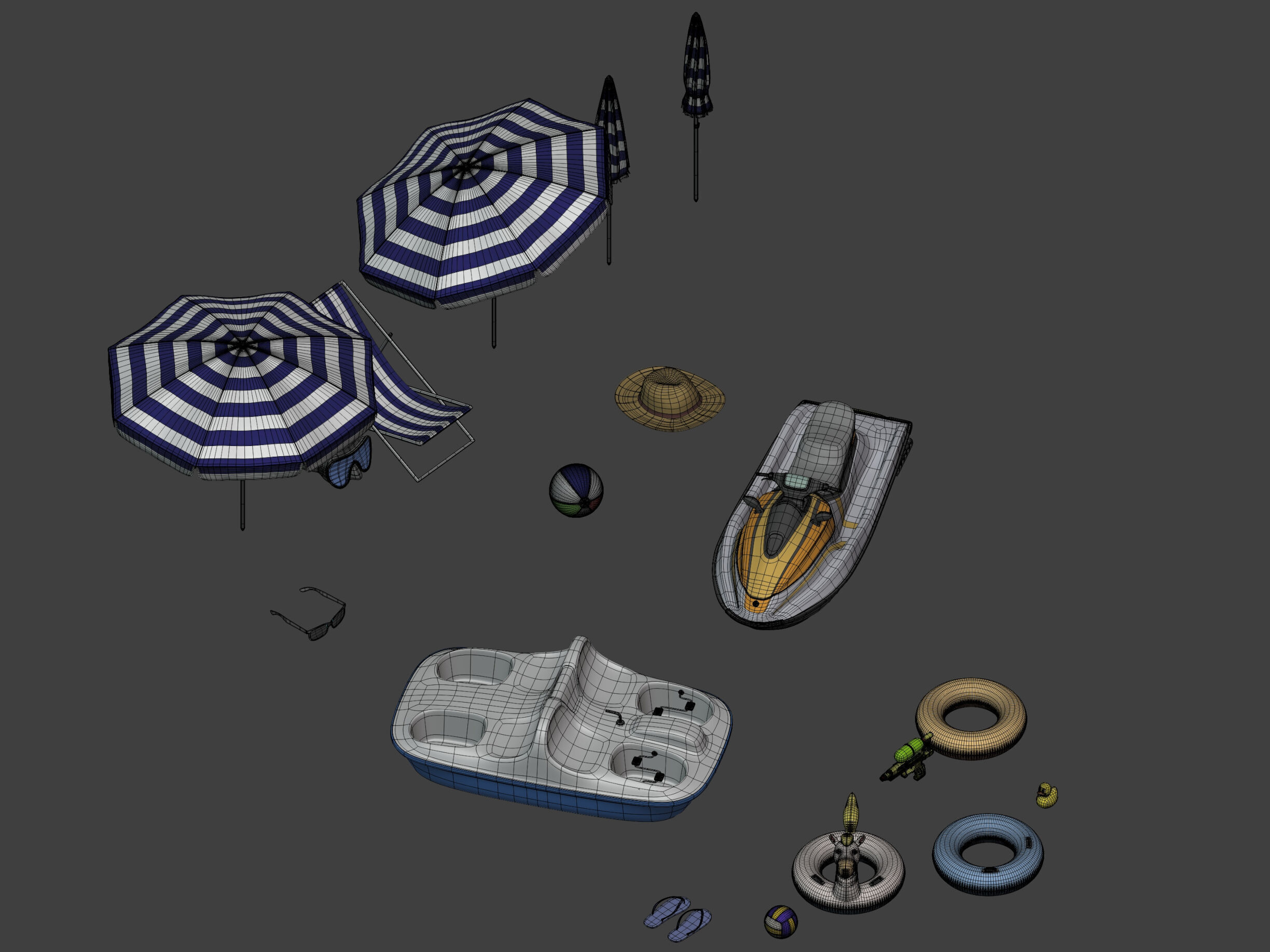 Summer Pack - Umbrella Chair Jet-ski Pedal Boat Water gun Ball 3D model_8