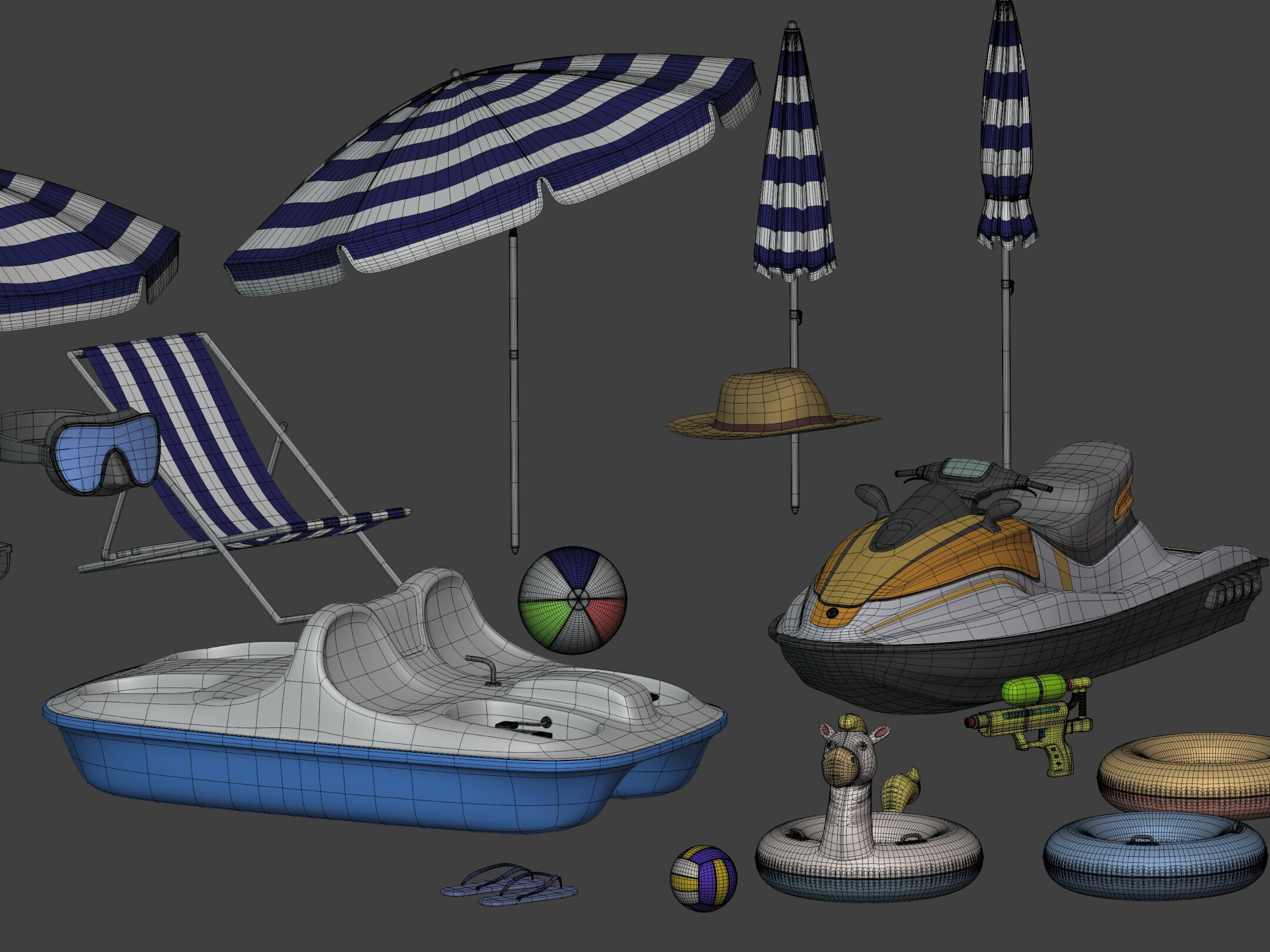 Summer Pack - Umbrella Chair Jet-ski Pedal Boat Water gun Ball 3D model_6