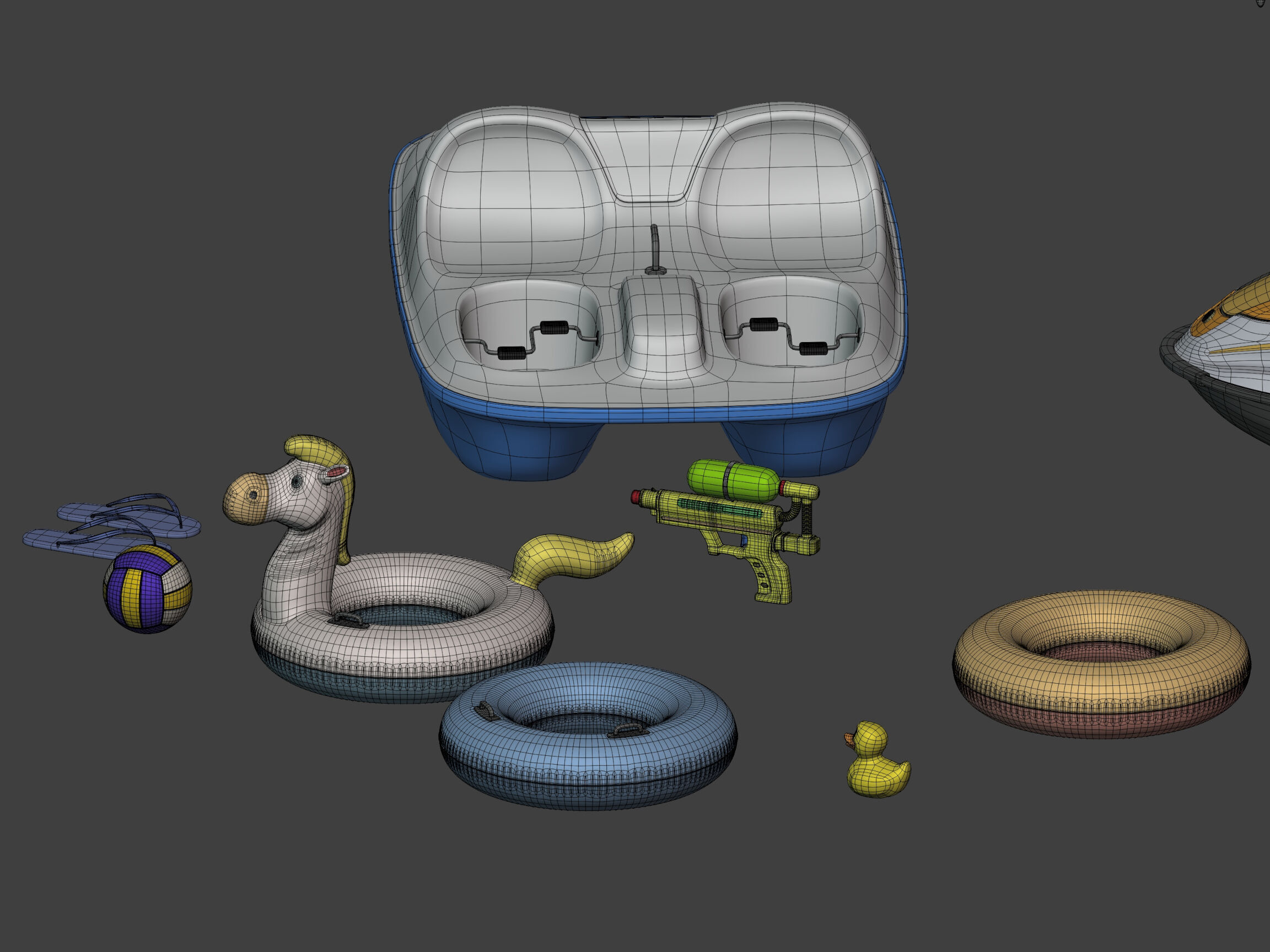 Summer Pack - Umbrella Chair Jet-ski Pedal Boat Water gun Ball 3D model_14