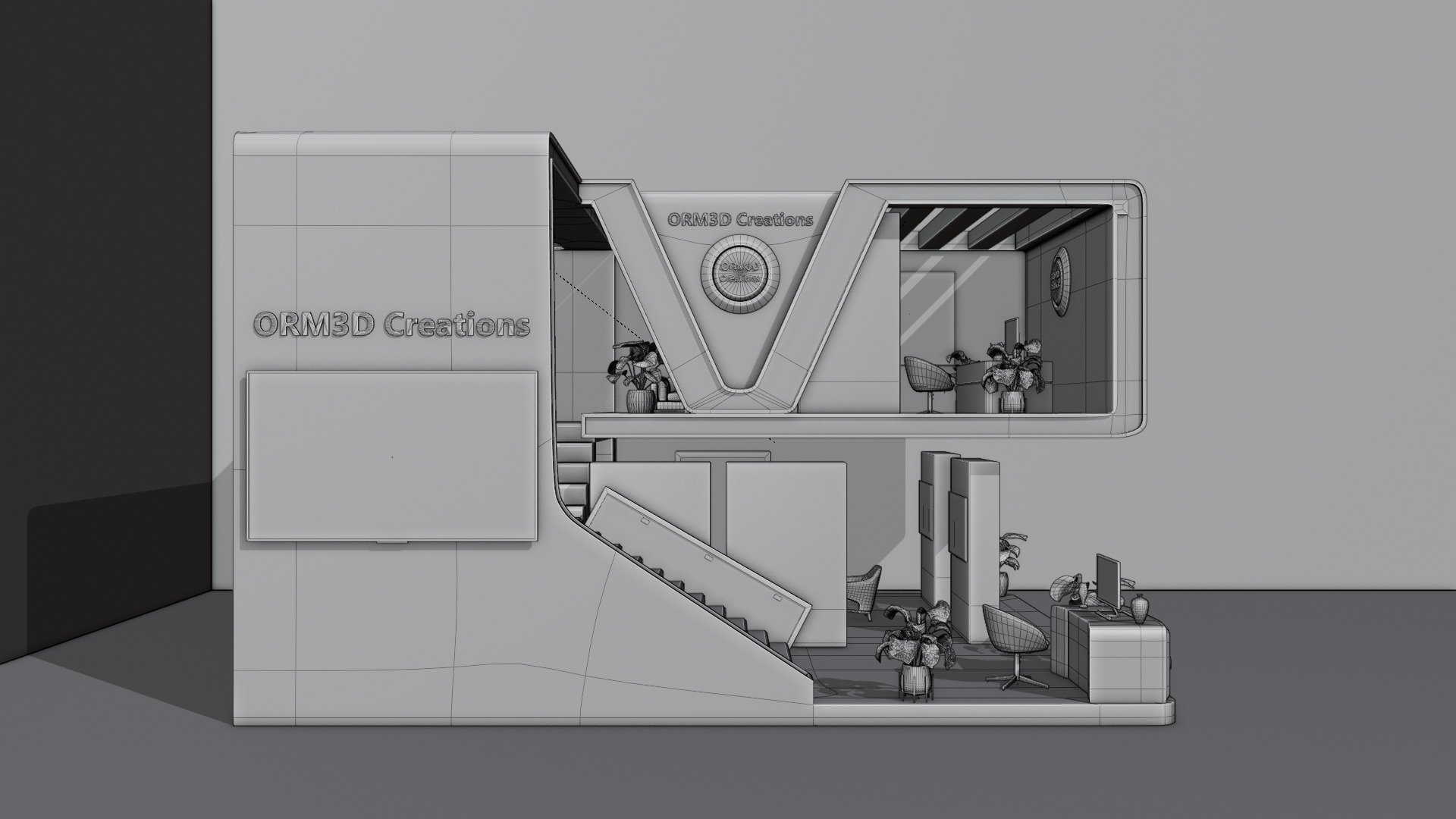 Modern Double-Story Exhibition Booth Design 3D model_32