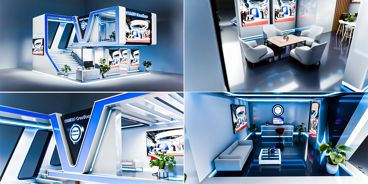 Modern Double-Story Exhibition Booth Design 3D model_1