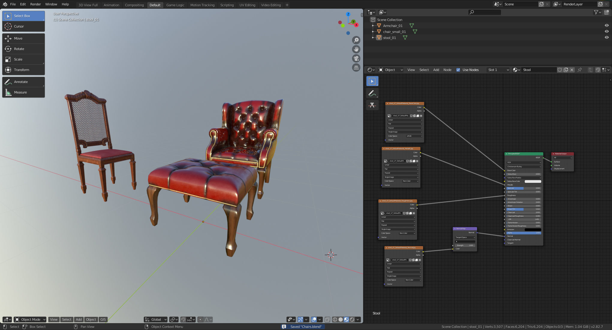 Antique gothic chairs Low-poly 3D model_8