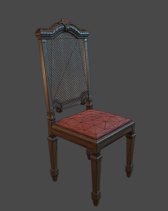 Antique gothic chairs Low-poly 3D model_7