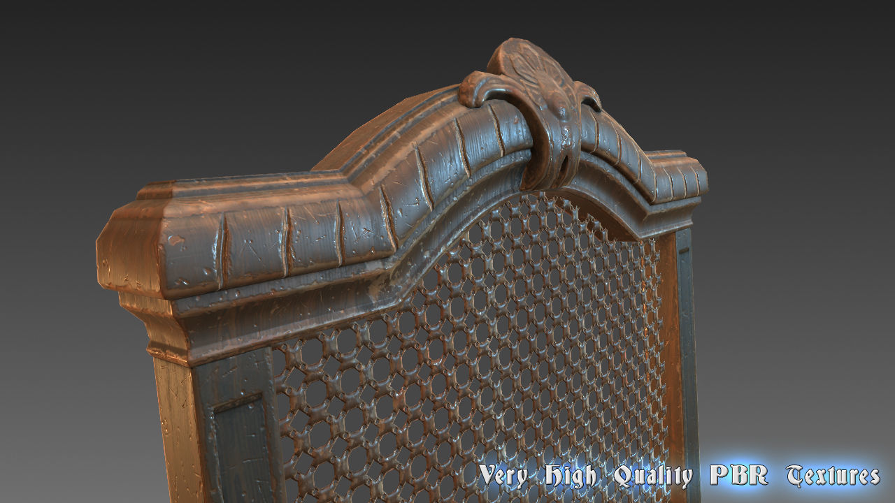 Antique gothic chairs Low-poly 3D model_4