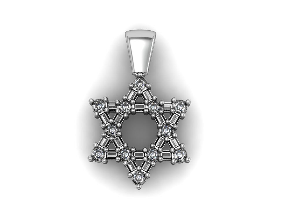 David Star pendant with diamonds 3D print model_1