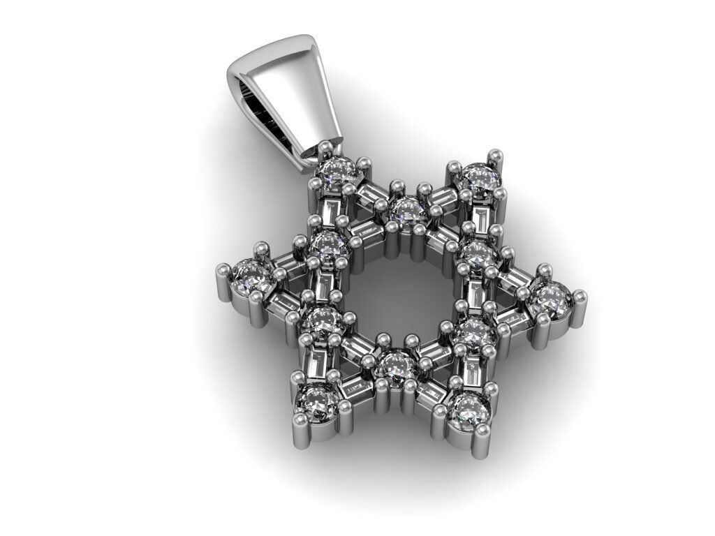 David Star pendant with diamonds 3D print model_2