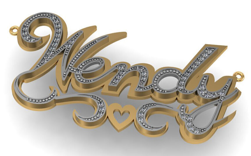 Wendy name pendant with diamonds 3D print model_3