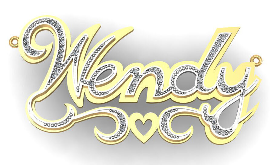 Wendy name pendant with diamonds 3D print model_4