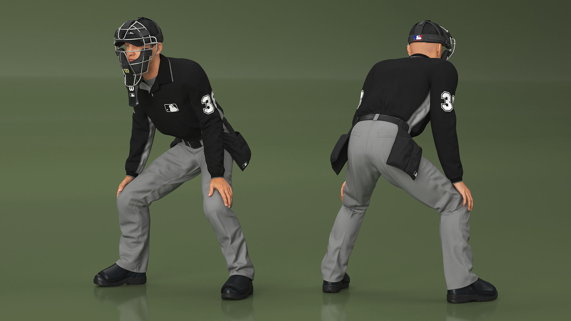 Baseball Umpire with Protective Mask Ready Pose 3D model_3
