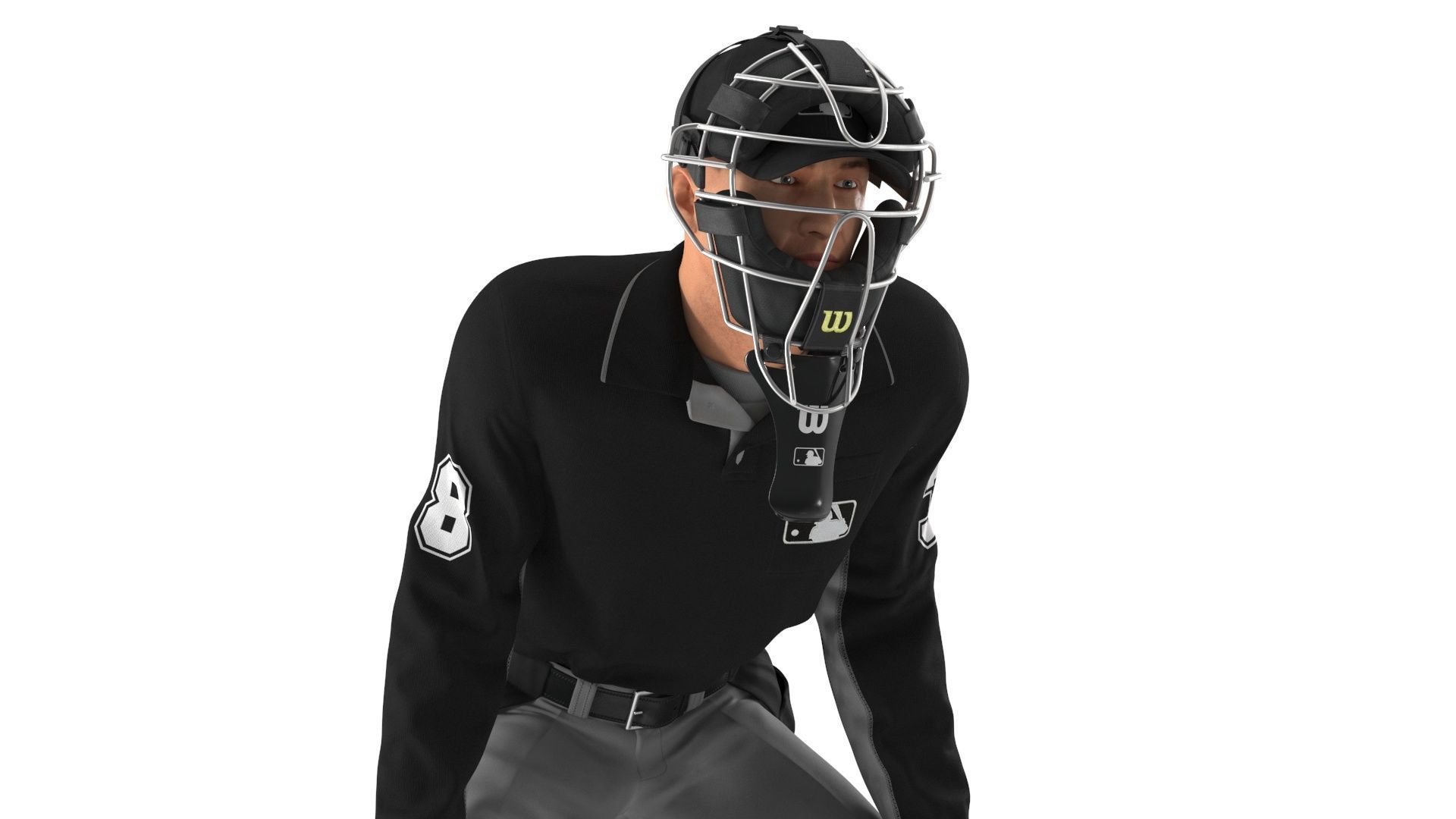 Baseball Umpire with Protective Mask Ready Pose 3D model_11