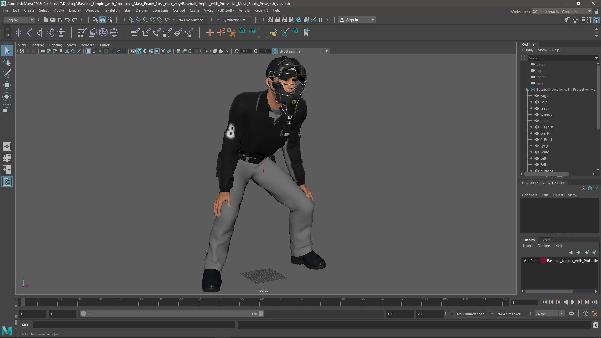 Baseball Umpire with Protective Mask Ready Pose 3D model_25