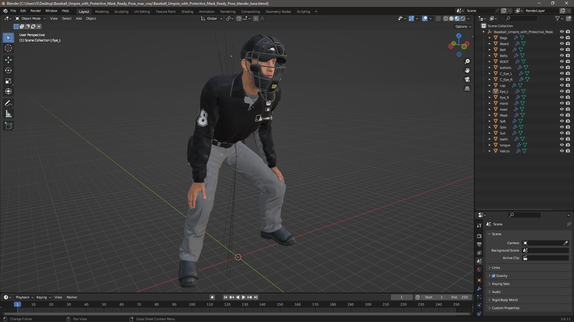 Baseball Umpire with Protective Mask Ready Pose 3D model_22