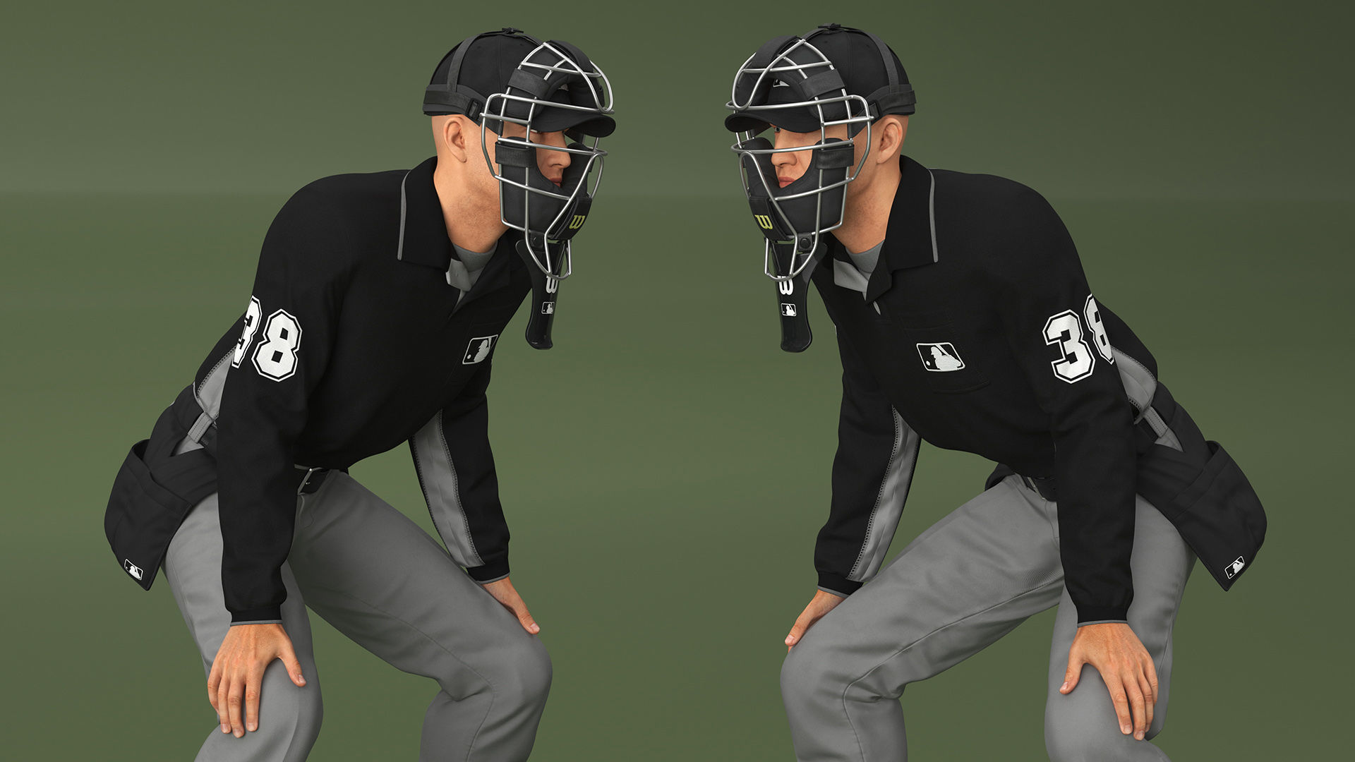 Baseball Umpire with Protective Mask Ready Pose 3D model_4
