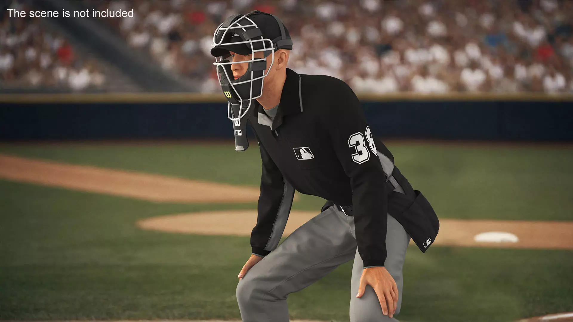 Baseball Umpire with Protective Mask Ready Pose 3D model_0