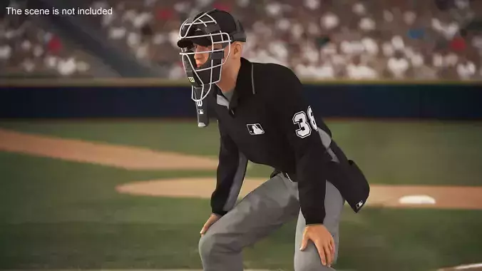 Baseball Umpire with Protective Mask Ready Pose