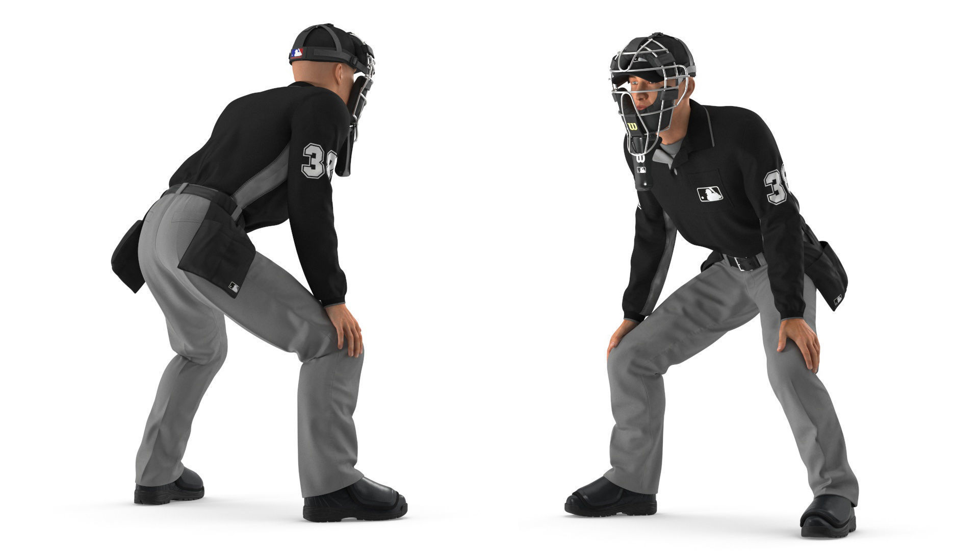 Baseball Umpire with Protective Mask Ready Pose 3D model_7