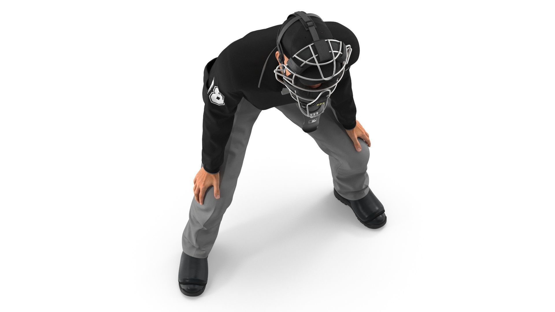 Baseball Umpire with Protective Mask Ready Pose 3D model_10