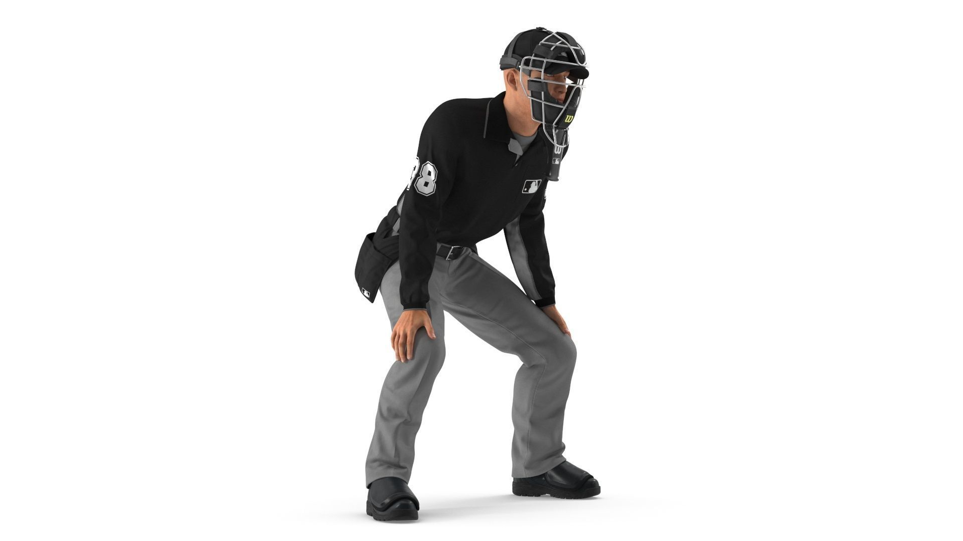Baseball Umpire with Protective Mask Ready Pose 3D model_6