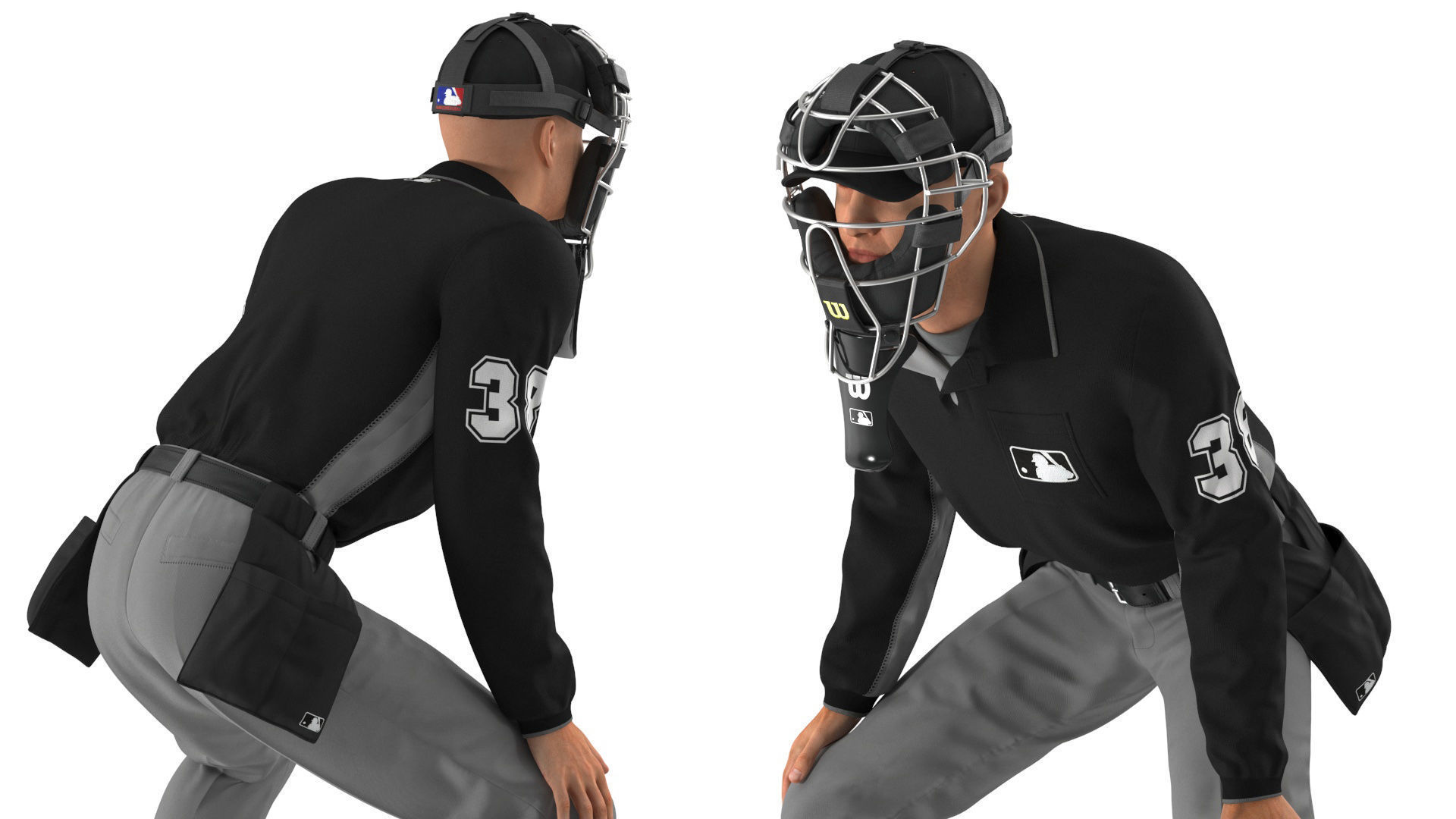 Baseball Umpire with Protective Mask Ready Pose 3D model_9