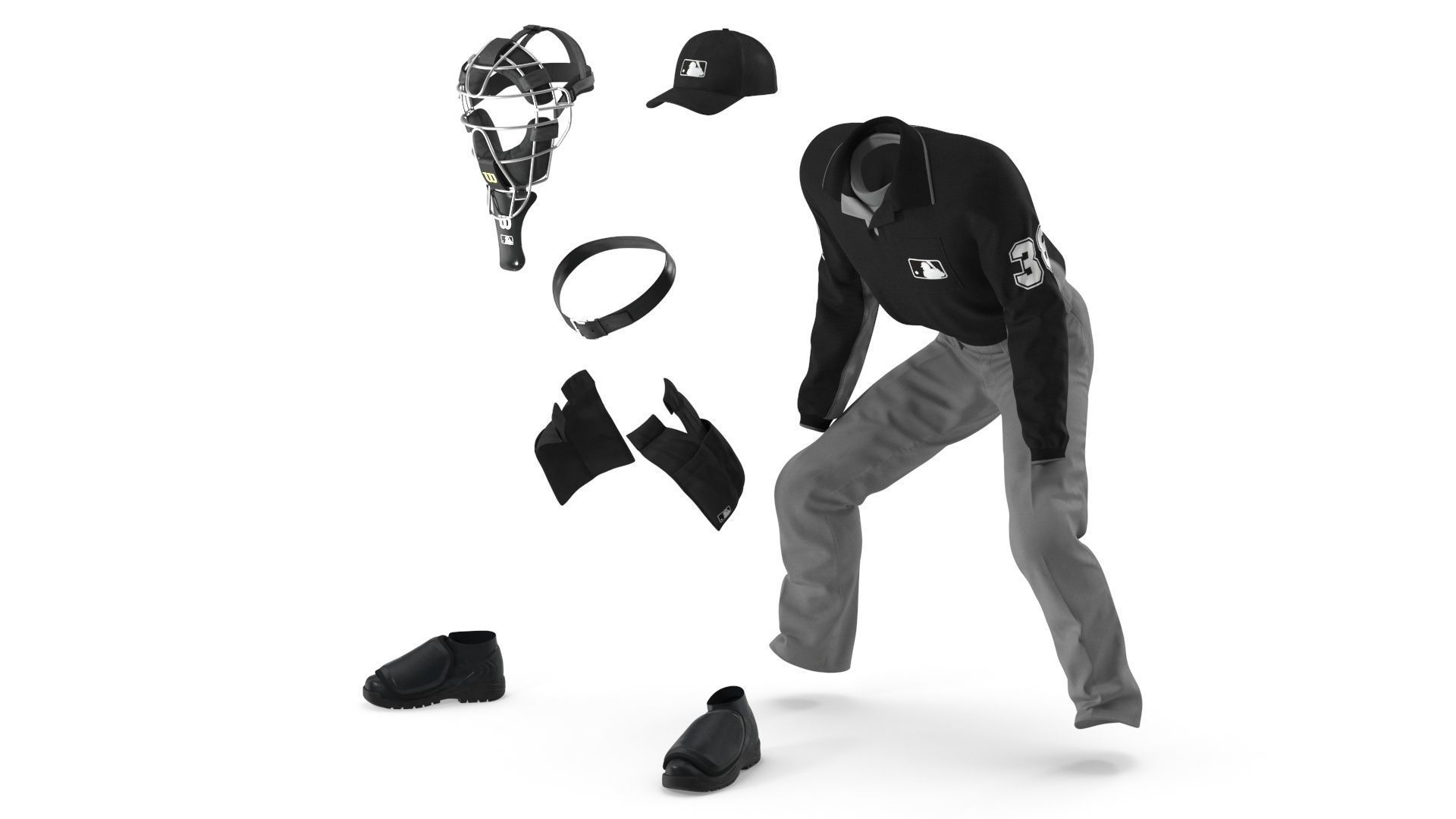 Baseball Umpire with Protective Mask Ready Pose 3D model_15