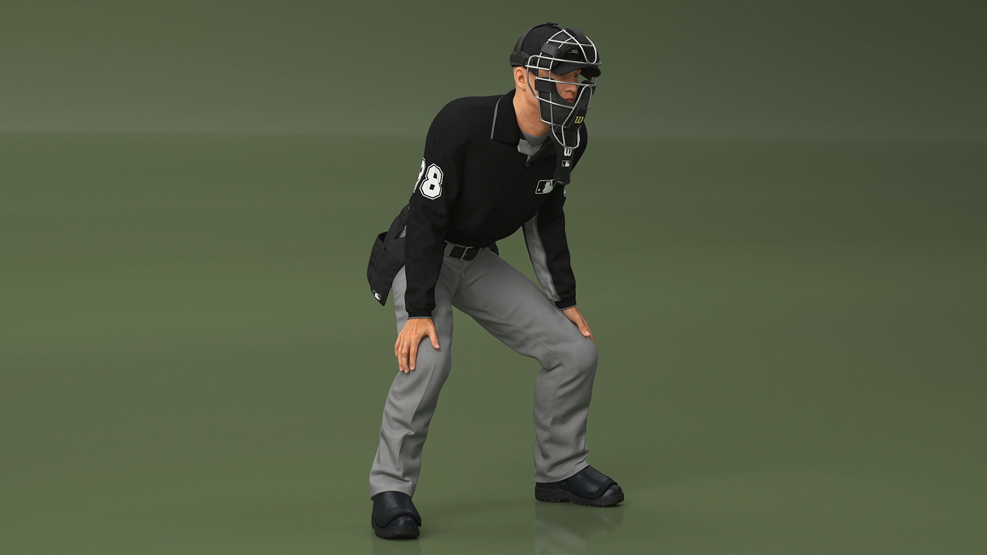 Baseball Umpire with Protective Mask Ready Pose 3D model_2